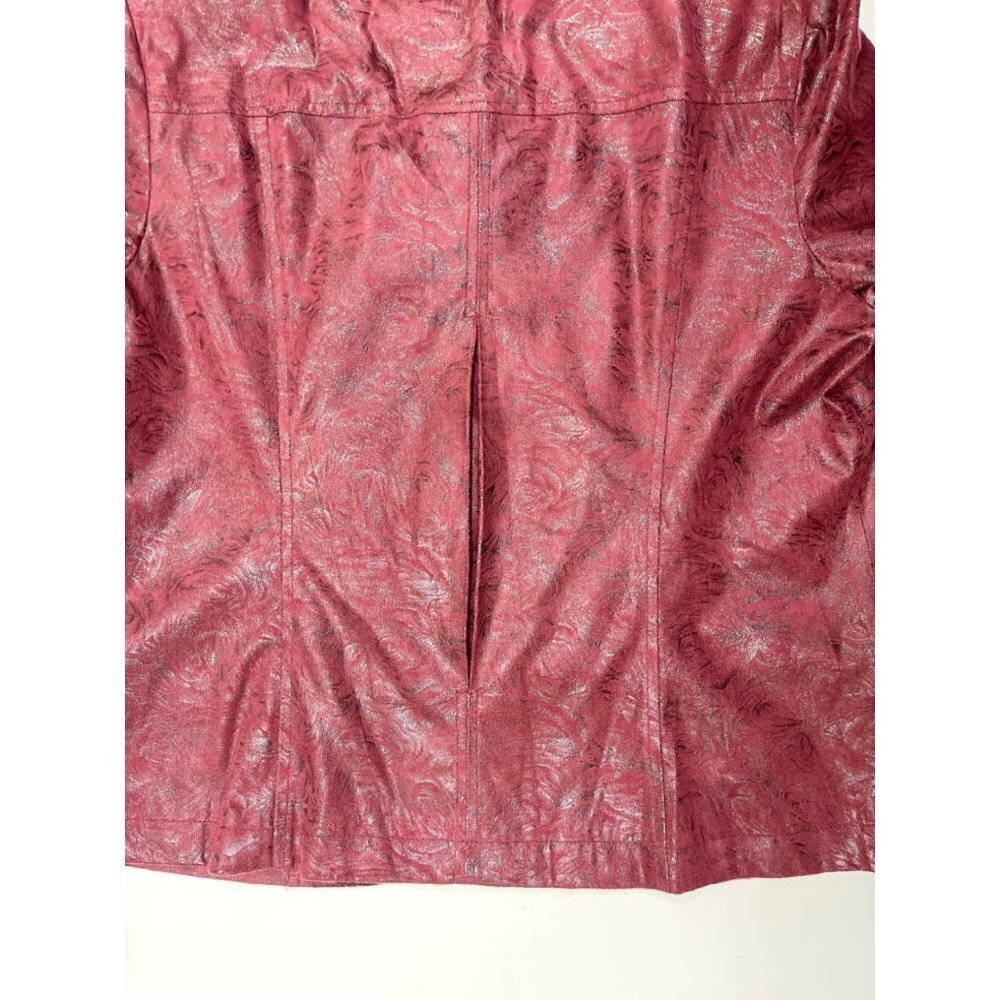 ELEMENTZ Maroon Suede-Feel Embossed Jacket Women's XL Full Zip Ruffle Metallic - Picture 7 of 15
